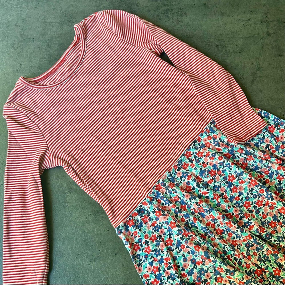 Tea Collection Red Striped Floral Dress